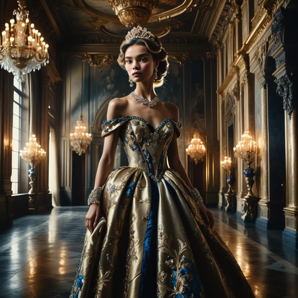 Opulent Ballroom Portrait of Fashionable Lady