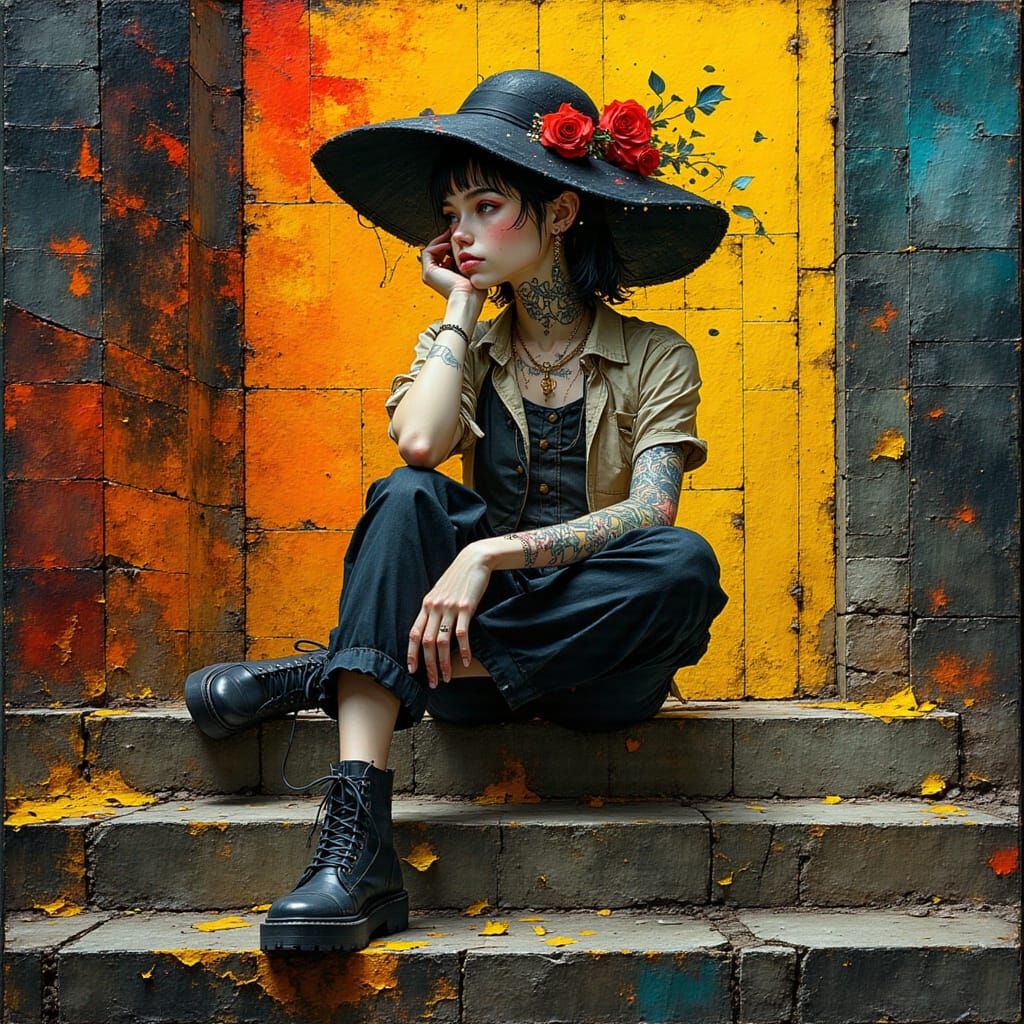 Girl with Tattoo Calligraphy in Urban Streetwear