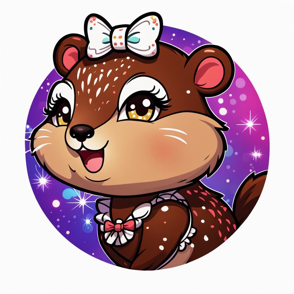 Anime Beaver Character with Eyelashes and Bow