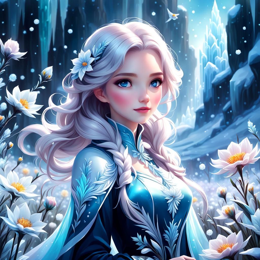 Majestic Ice Flowers in Dreamlike Digital Painting
