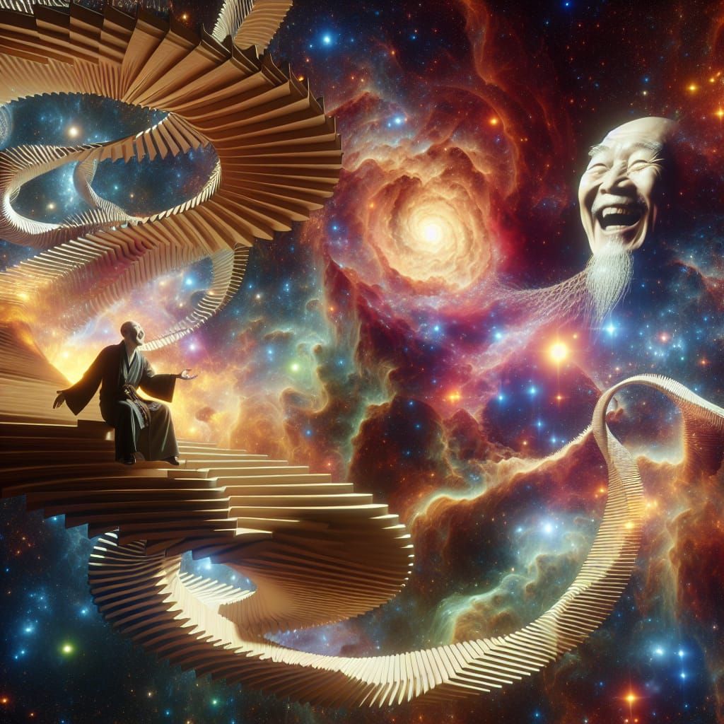 Laughing Bard on Ivory Staircase in Nebula