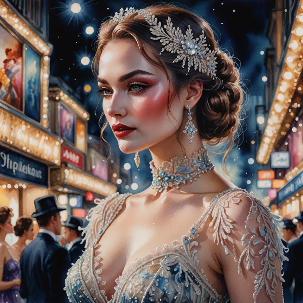 Romantic Watercolor: Showgirl in Shimmering Outfit