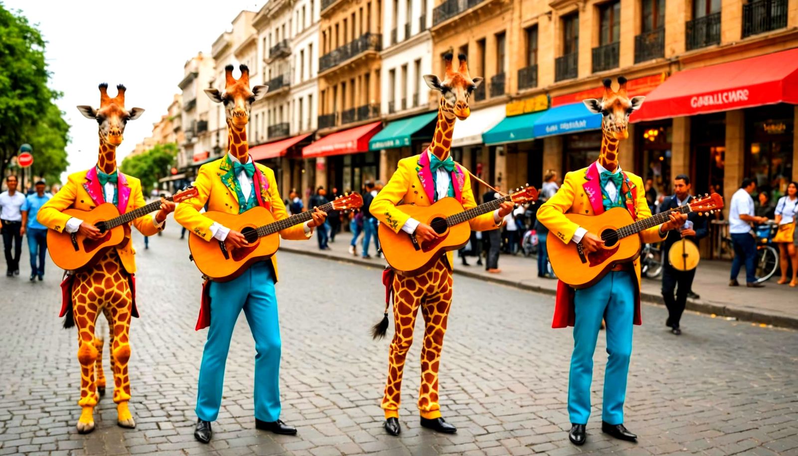 Funny Mariachi Giraffes Play Music in City