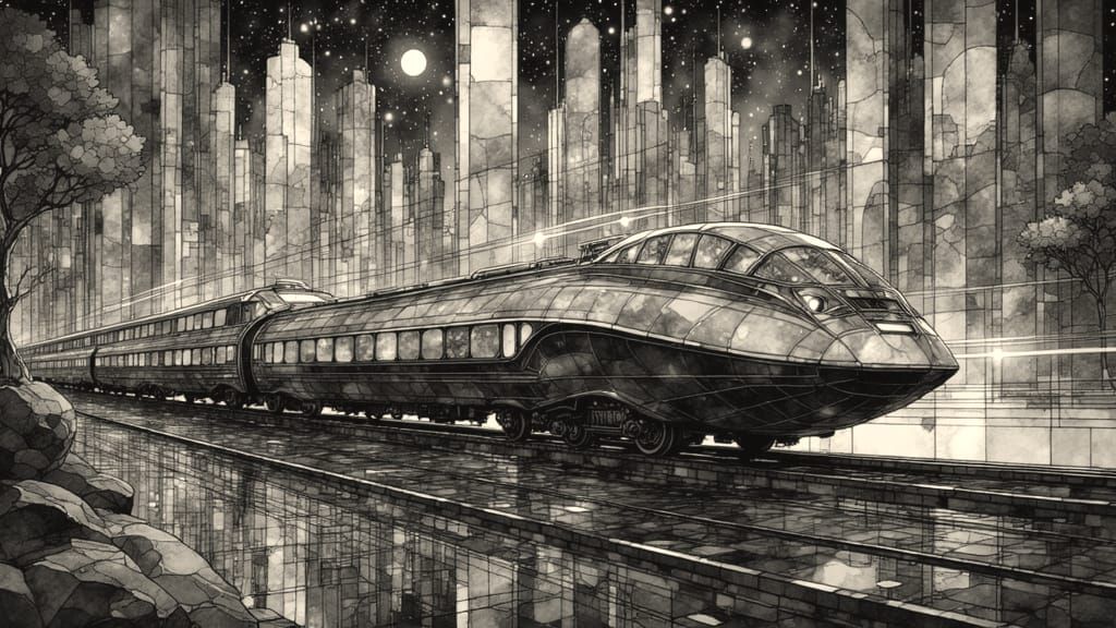 Stained Glass Futuristic Warp-Speed Train