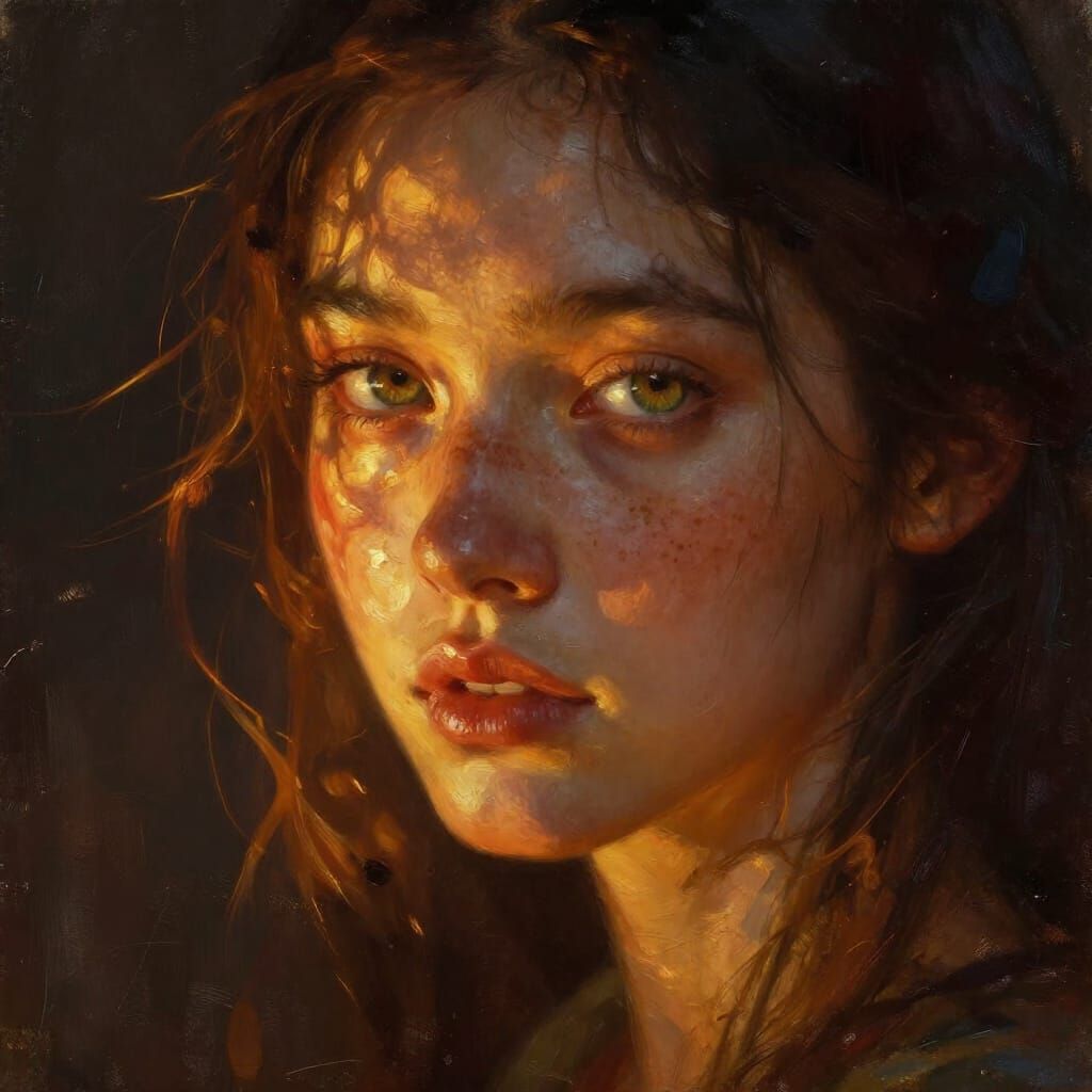Painterly Portrait of Woman in Warm Amber Light