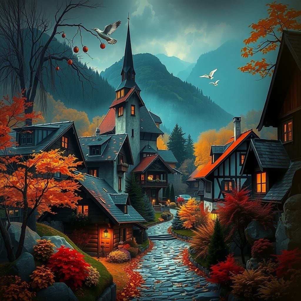 Vibrant Autumn Village in Switzerland