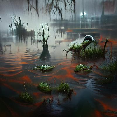 Eerie Swamp Landscape in Digital Painting Style