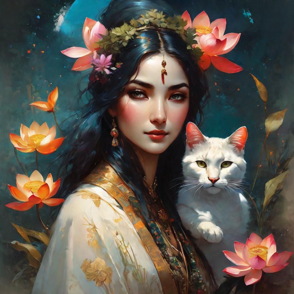 Enchanting Feline Harmony in Fantasycore Style