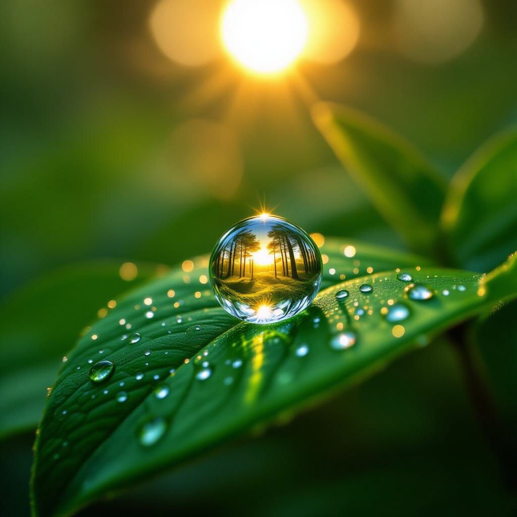Glistening Dewdrop Portal on Mystical Forest Leaf