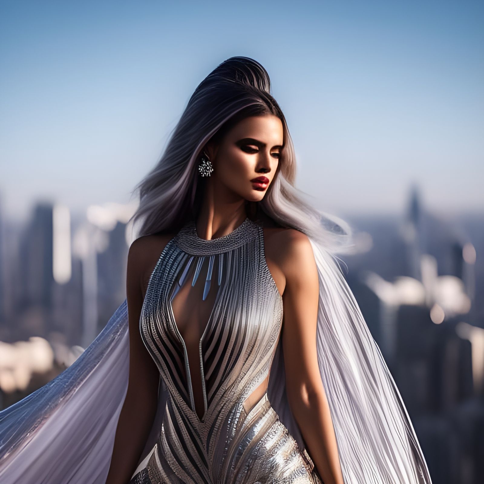 Futuristic Model in Silver Dress, Digital Art