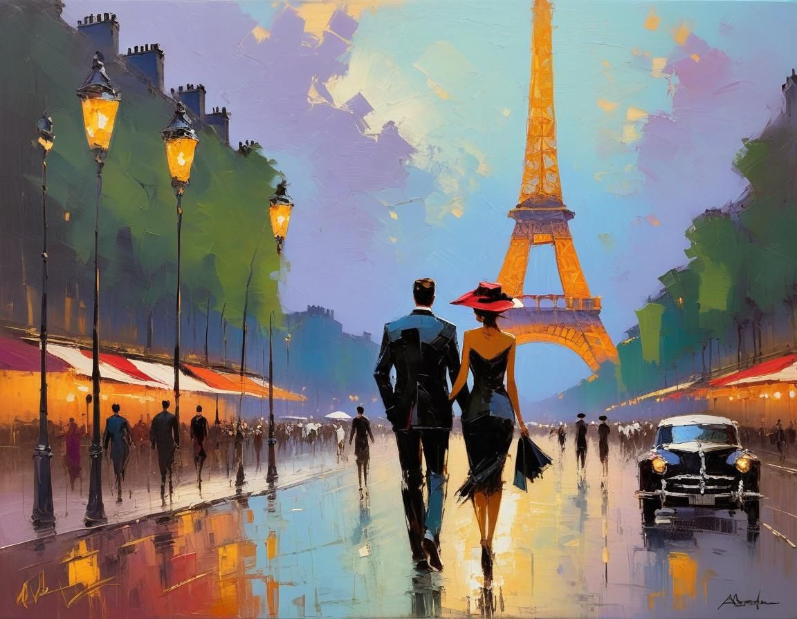 Parisian Romance: Couple on the Champs Elysees