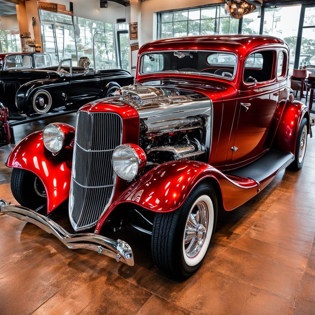 Vintage 1933 Ford Hot Rod Showcased in a Retro Diner