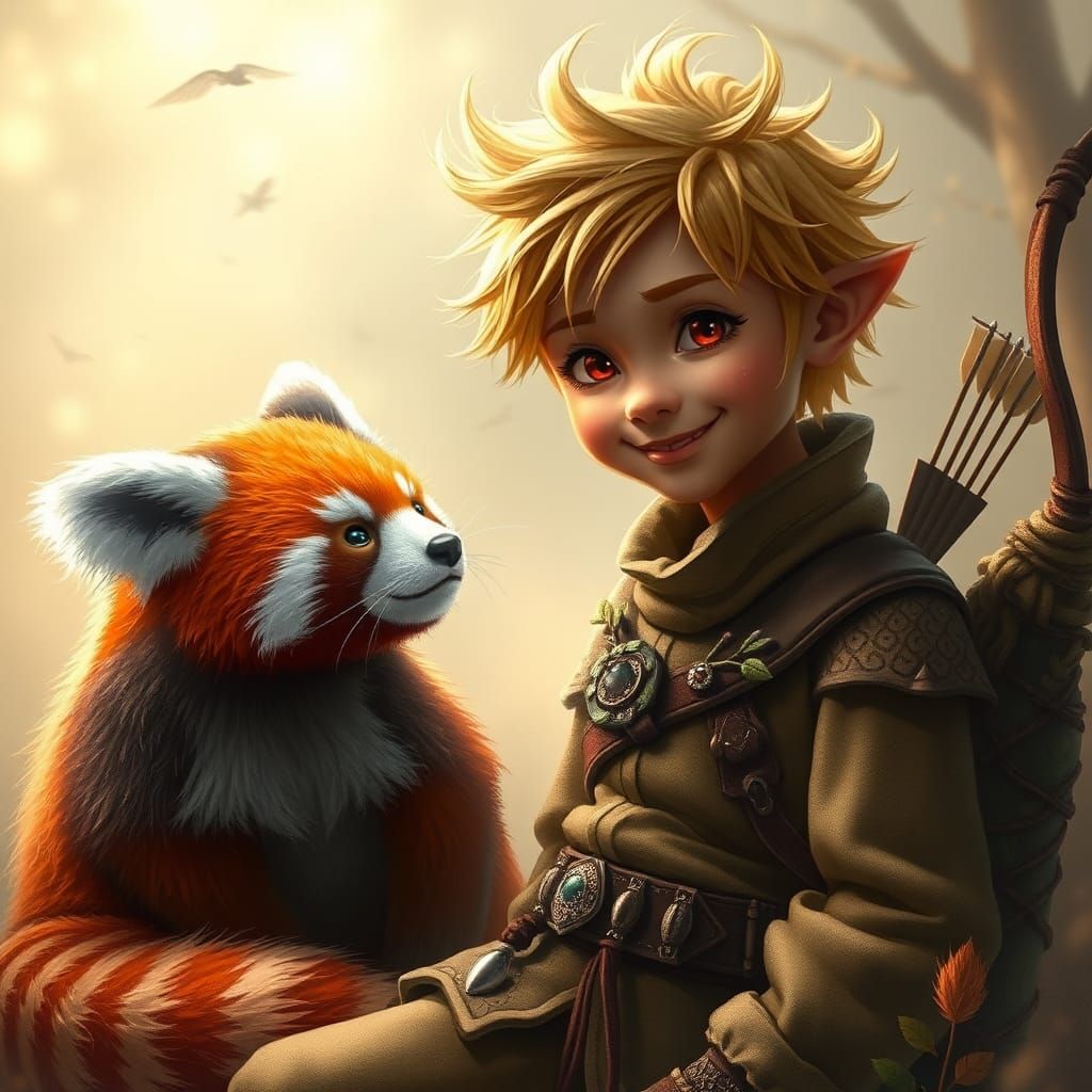 Gnome Ranger and Red Panda in Fantasy Glade