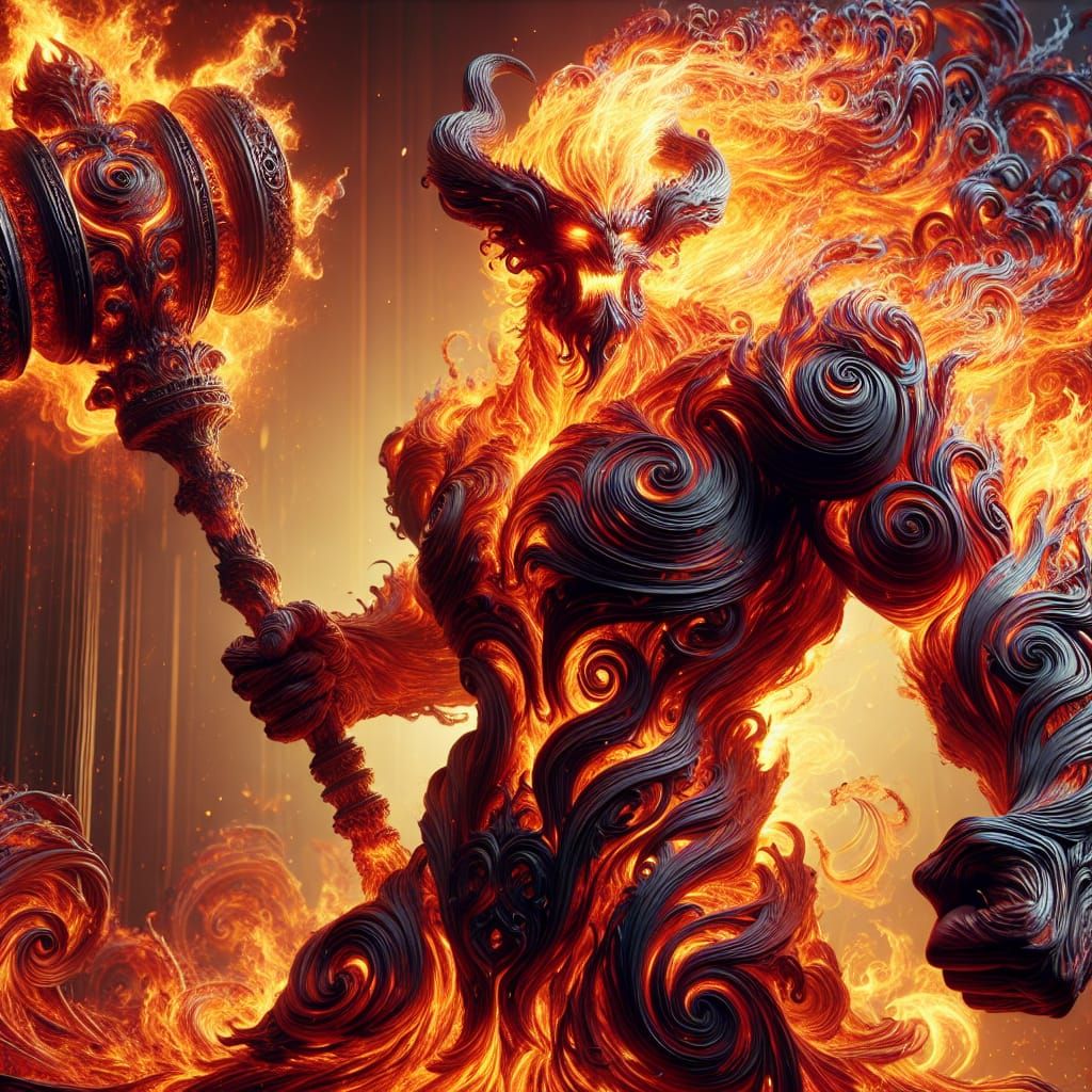Majestic Fire Elemental with Sulfuras Mace: Digital Art