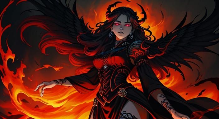Ethereal Goddess of Hell in Fiery Ambiance