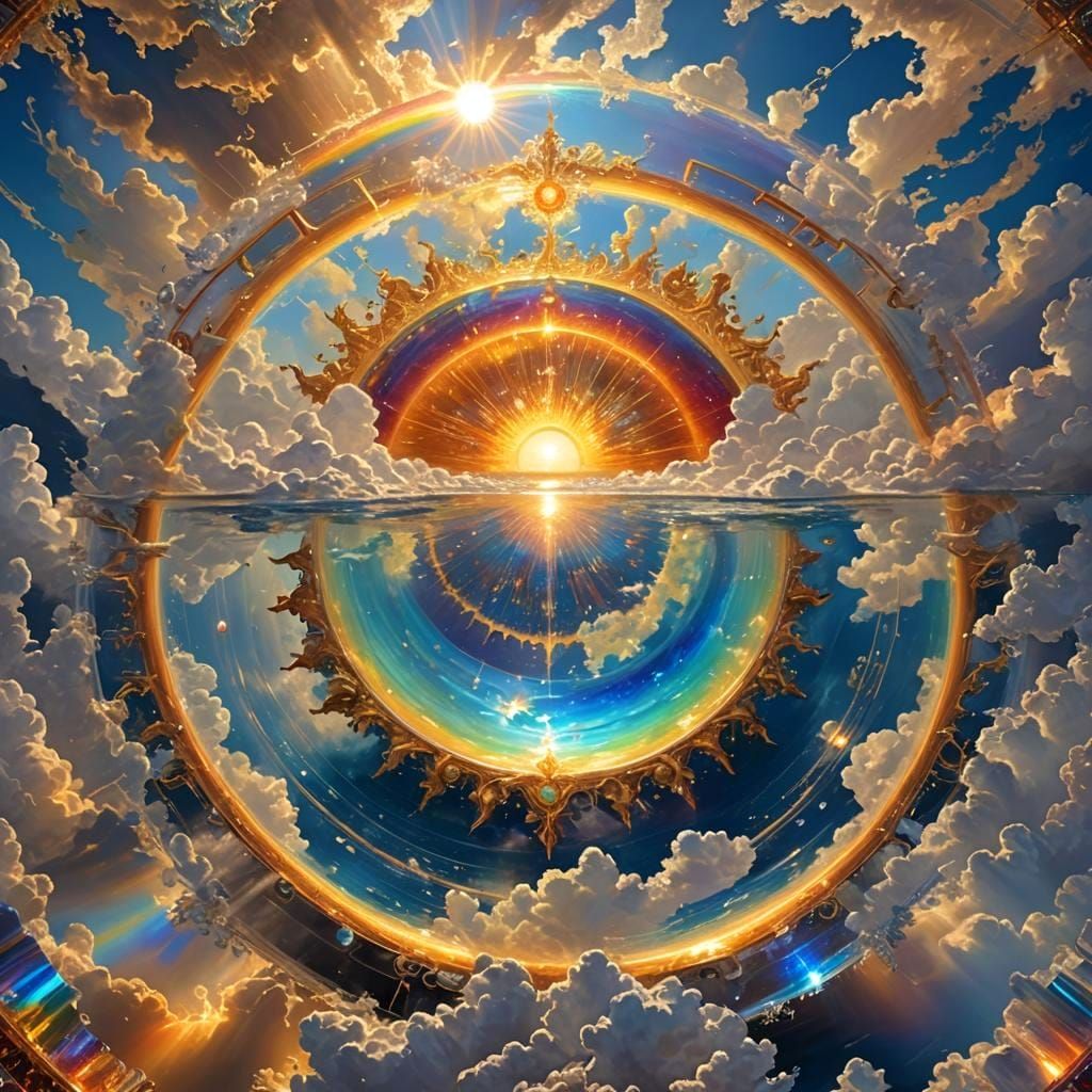 Celestial Crystal Energy Shimmers in Rainbow Beams