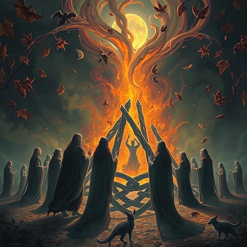 Mystical Celtic Samhain Bonfire in Realism Style