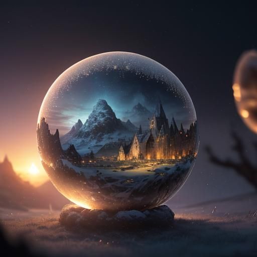 Magical Orb Landscape Shimmers Under Night Sky