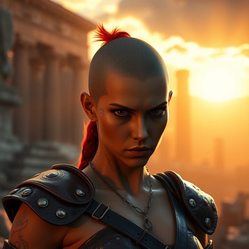 Epic Warrior Woman in Ancient Ruins