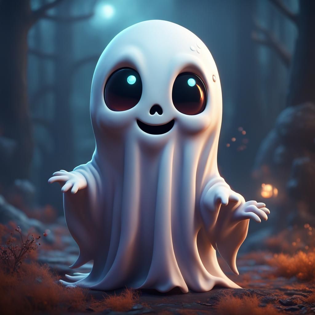 Cute Little Ghost in Detailed Matte Painting