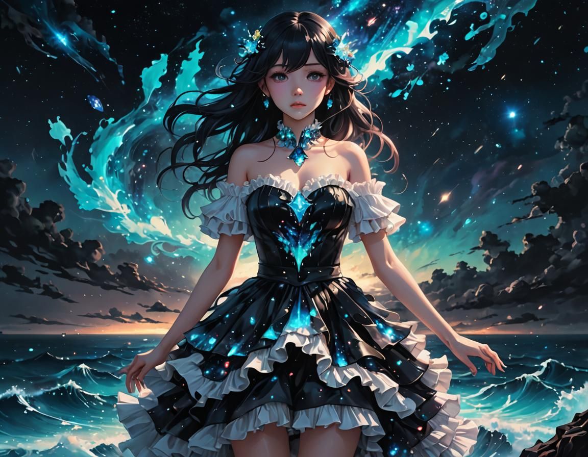 Bioluminescent Ocean View: 3D Anime Art