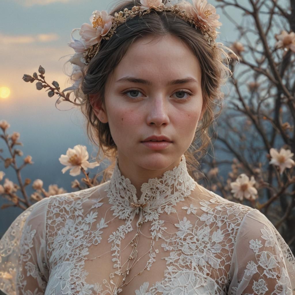 Ethereal Woman in Cloudscape: A Digital Portrait