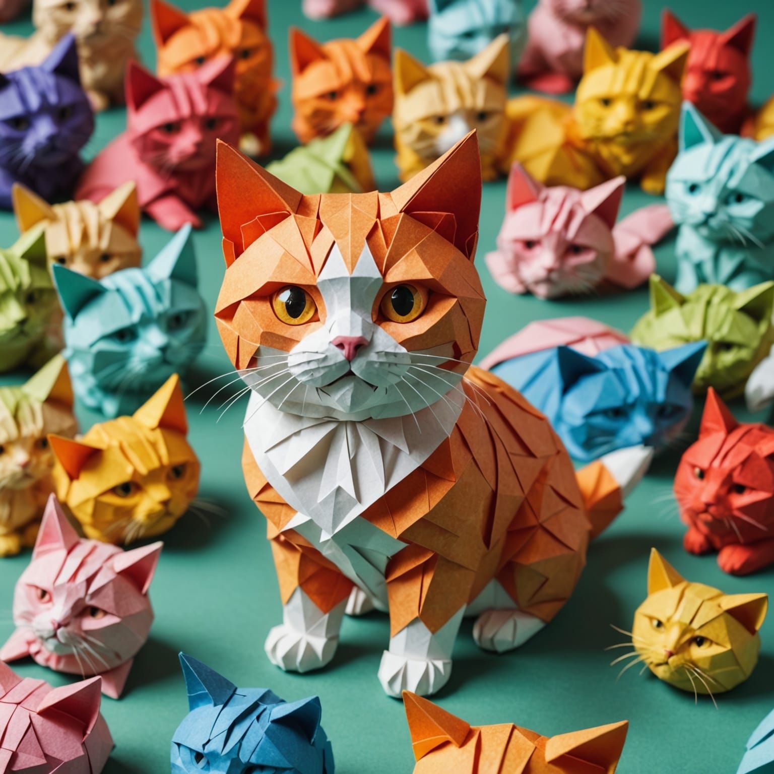 Dreamlike Origami Cat Papercraft in Soft Focus