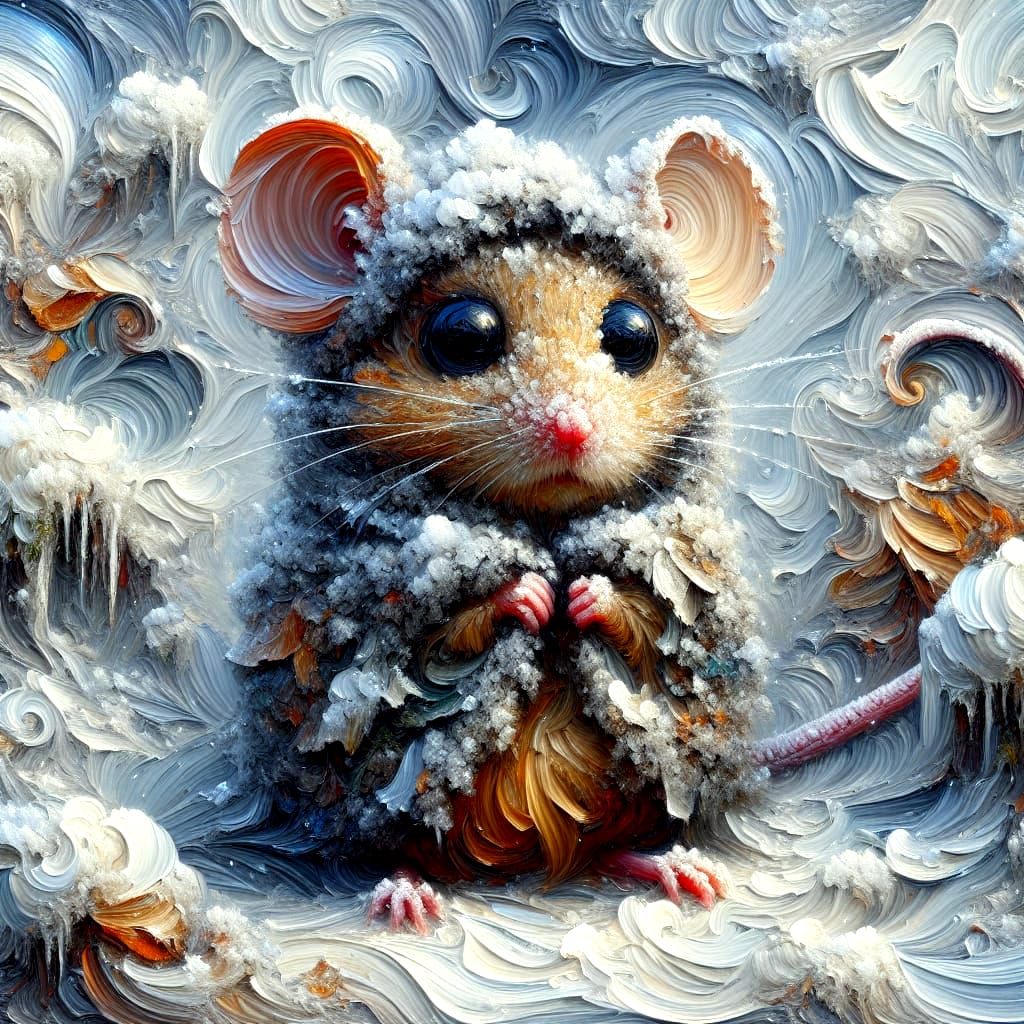 Mouse in Blizzard, Impasto Painting