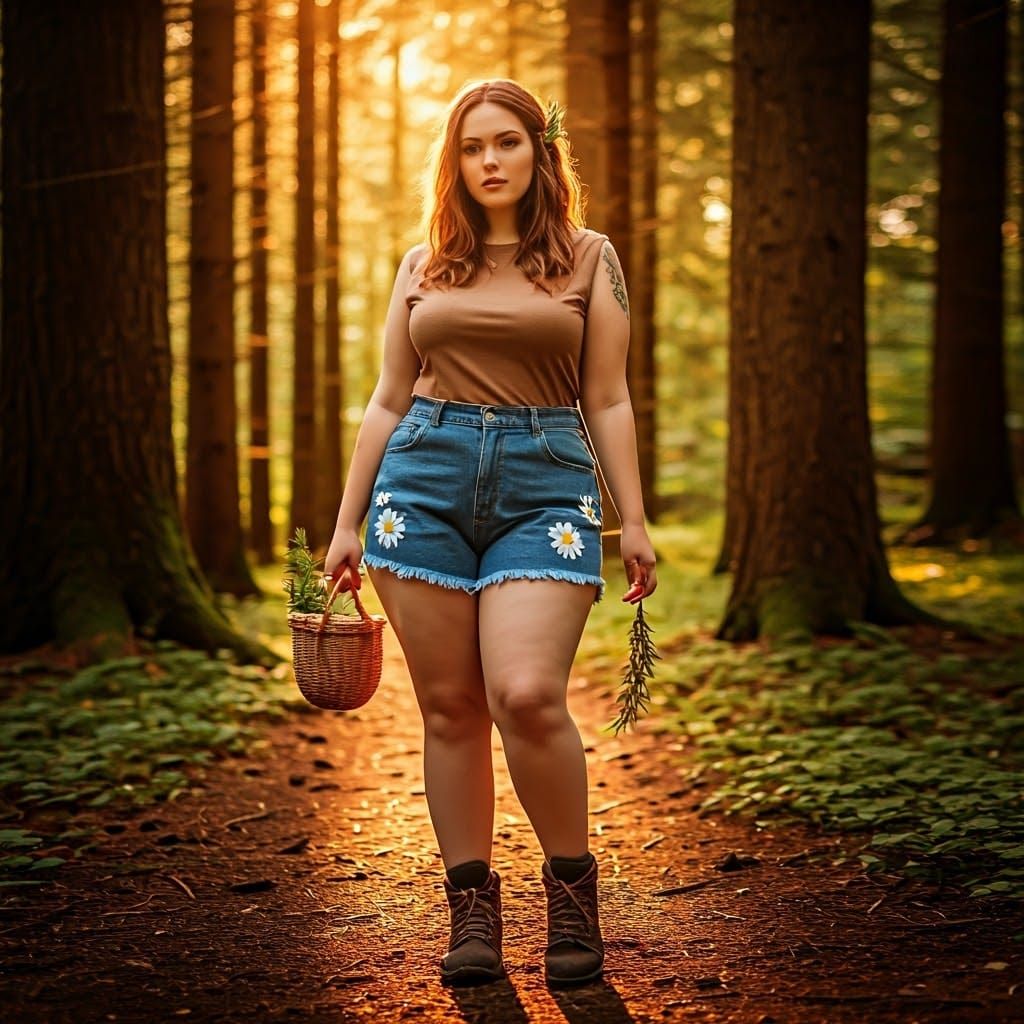 Curvaceous Woman in Forest: Photorealistic Masterpiece