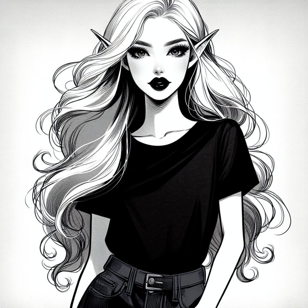 Stunning Elf Woman in Manga Style