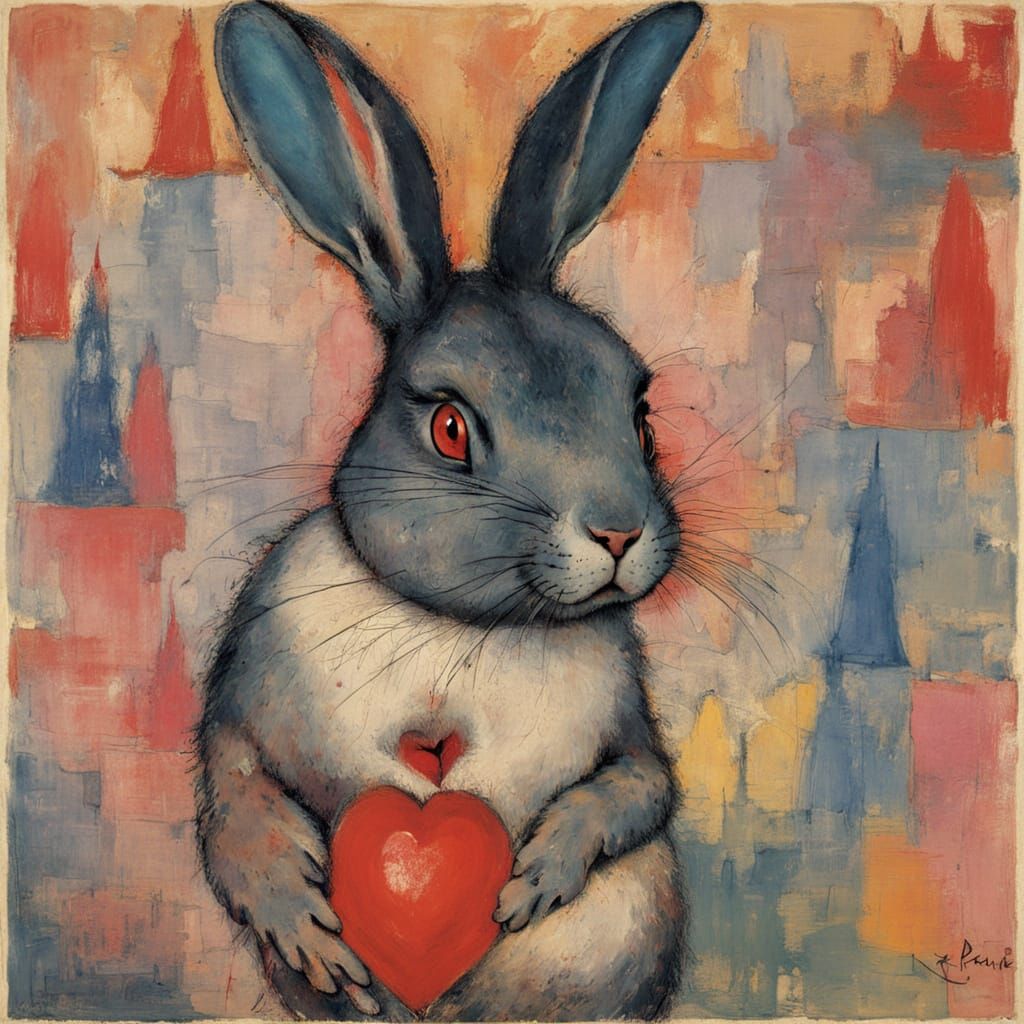 Forbidden Love Rabbit in Abstract Mirror Art