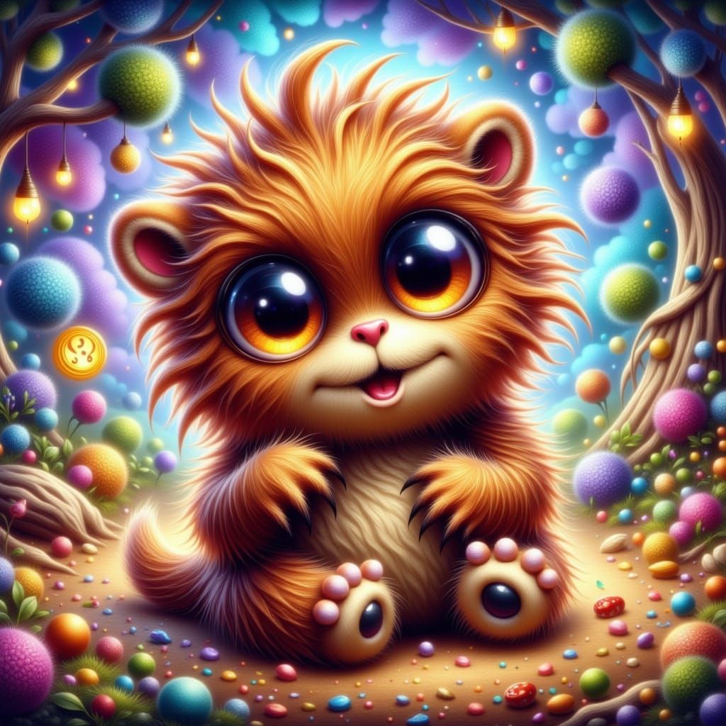 Enchanting Brown Monster Surrounded by Whimsical Patterns