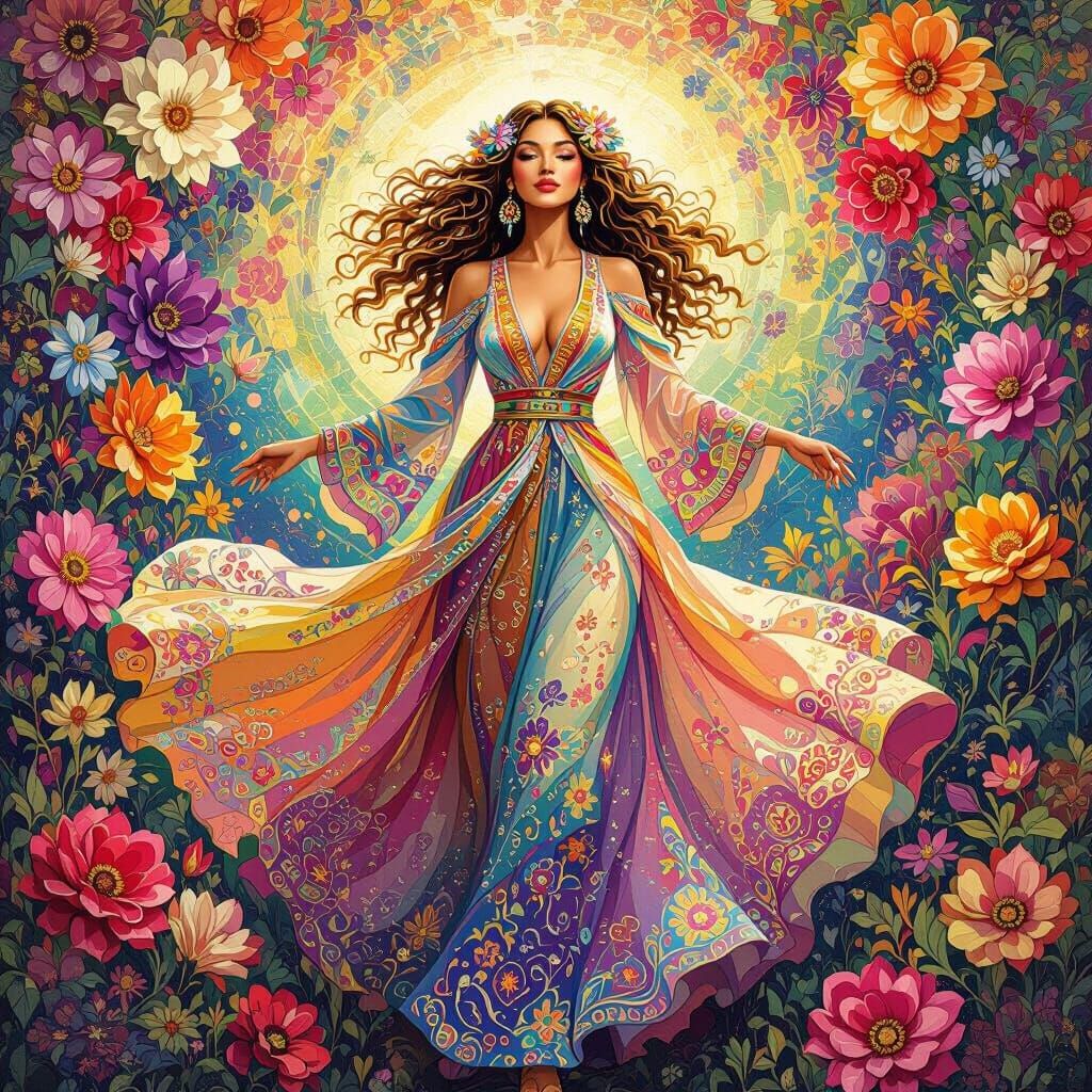 Kaleidoscopic Flower Child in Psychedelic Style