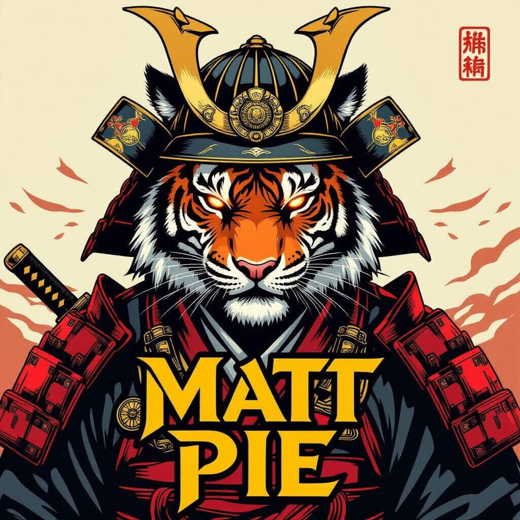 Tiger in Samurai Helmet - Bold Graphic Print