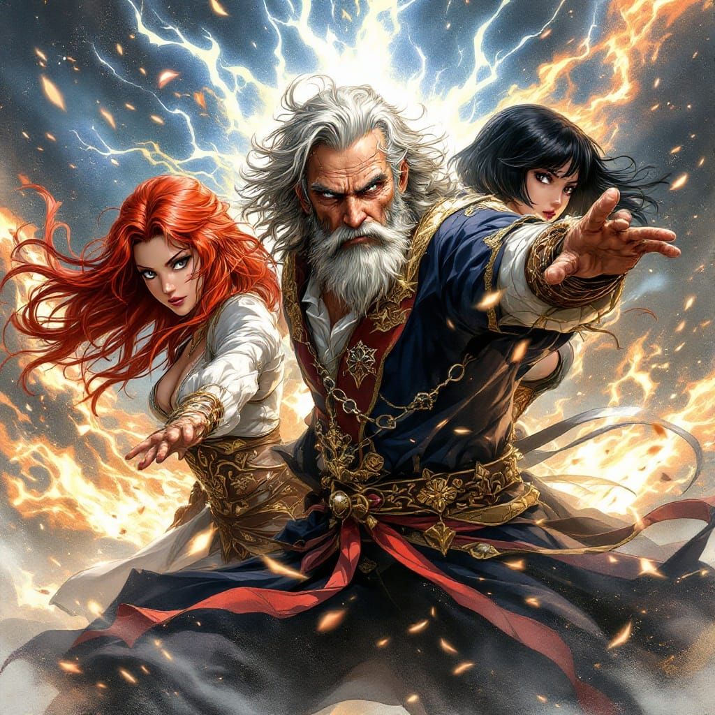 Epic Anime Battle Scene in Japanese Renaissance Style