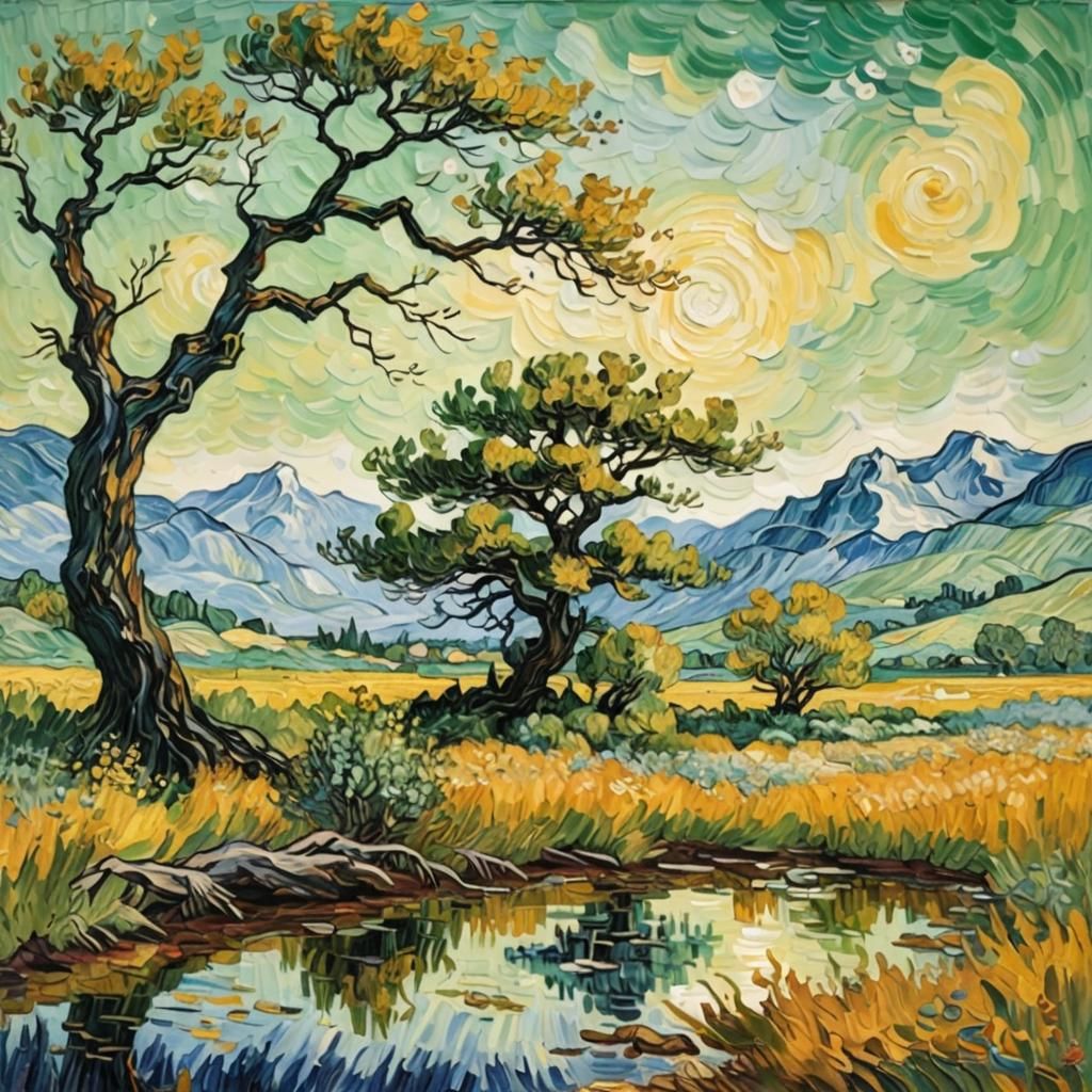 Impressionist Wilderness Landscape with Thick Paint Texture