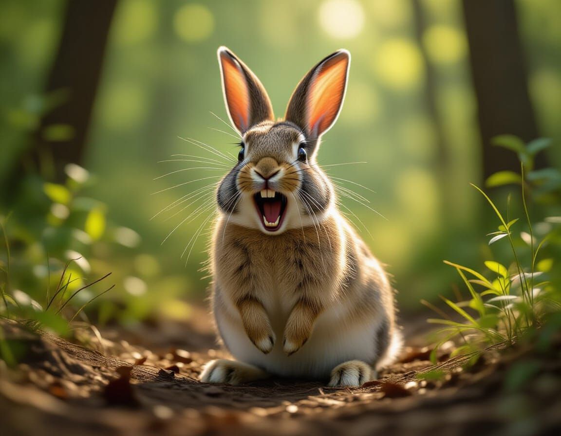 Rabbit Screaming in Wild Nature Scene