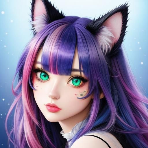 Anime Cat-Eared Girl in Auroracore Style