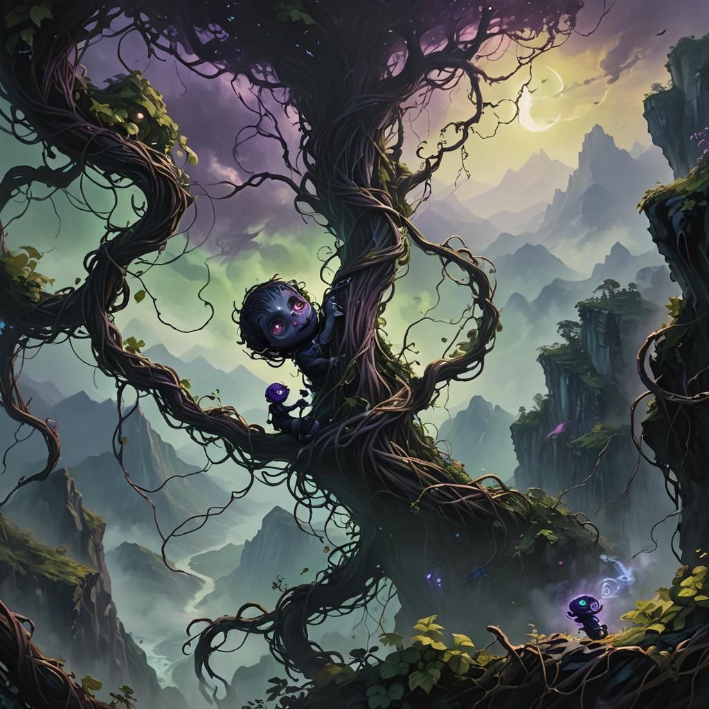 Dark Fantasy: Vines Throwing Baby off Cliff