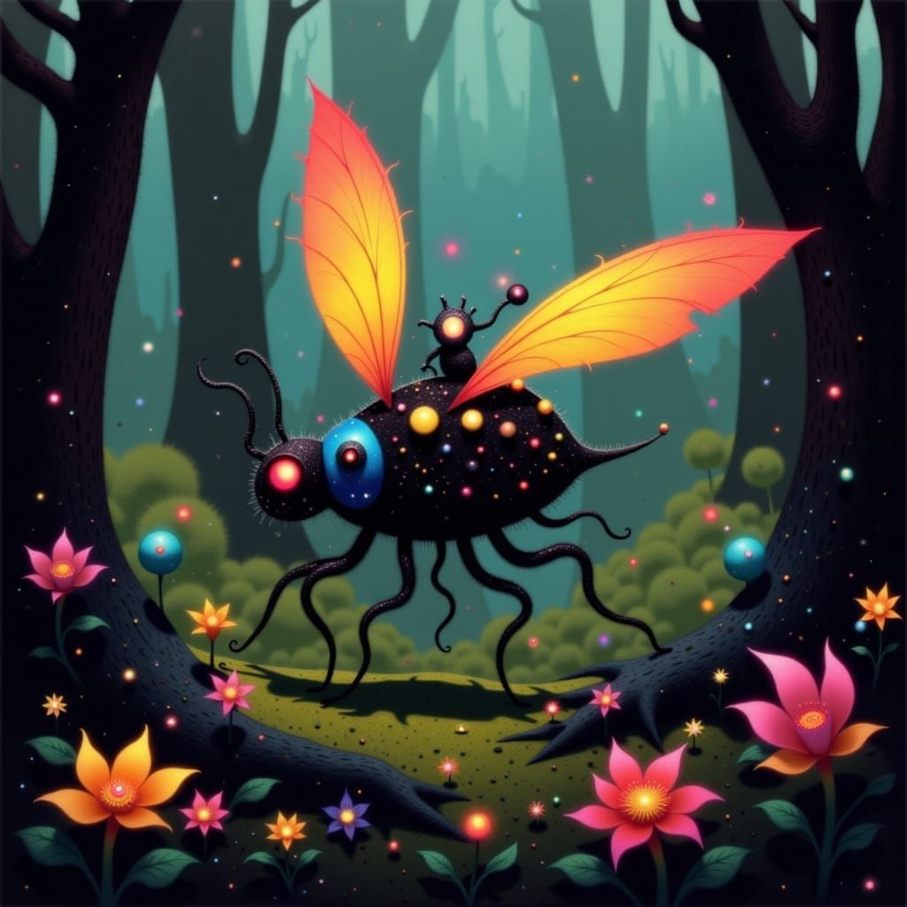 Iridescent Firebug in Whimsical Forest