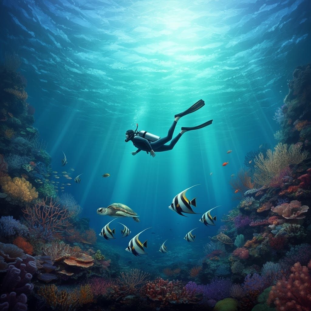 Underwater Free Diver in Ethereal Sunlight