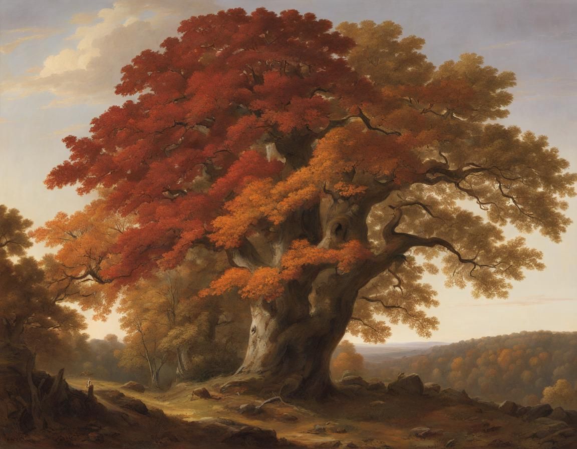 Autumnal White Oak in Pre-Colonial Maryland, Panoramic Paint...