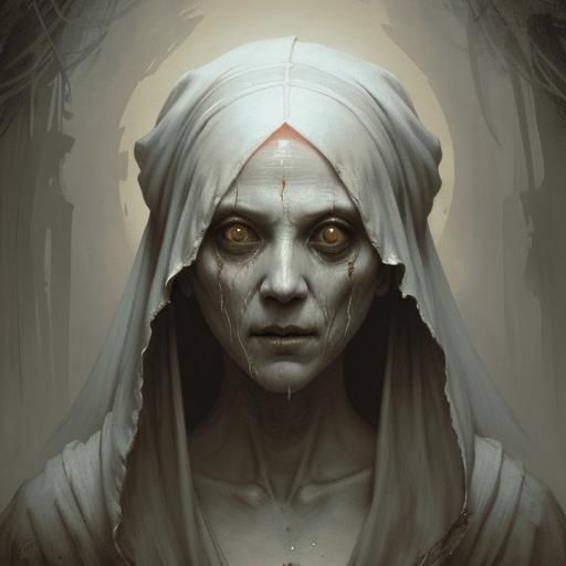 Terrifying Pocong in Dark Romantic Horror Style