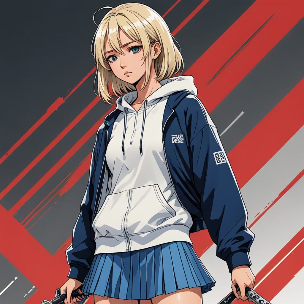 Confident Chav Girl Wields Spanner in Vibrant Anime-Inspired...