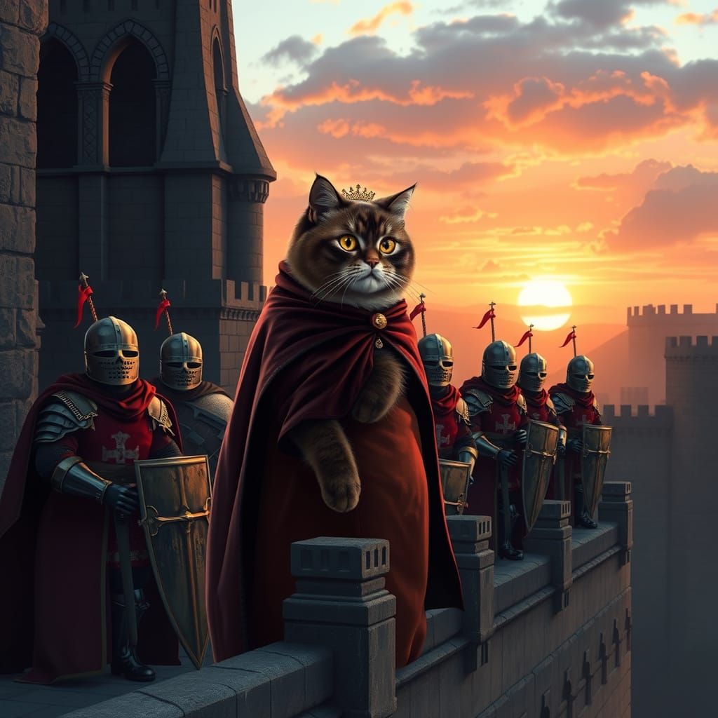 Medieval Duchess Catessas with Loyal Scottish Fold Templar K...