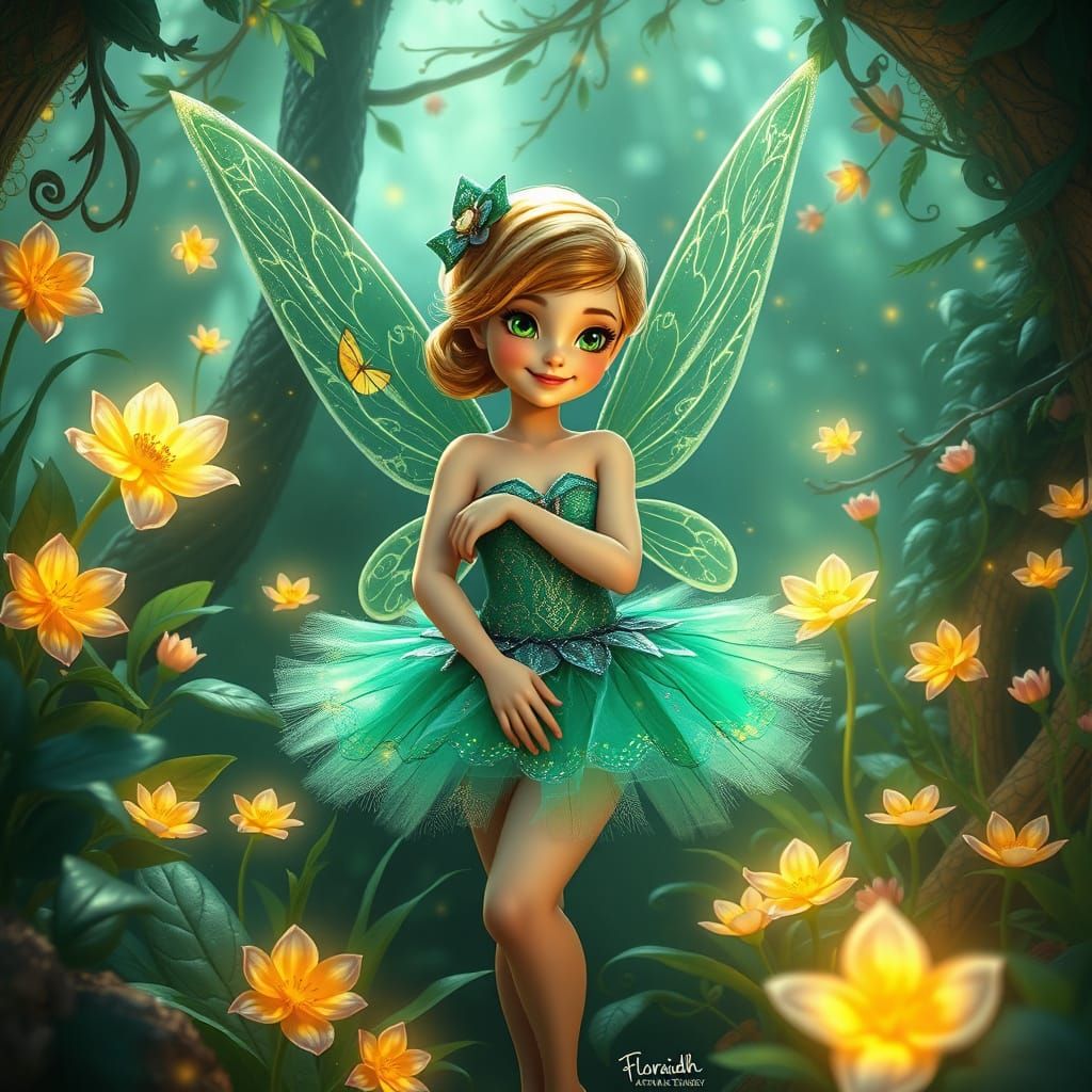 Whimsical Tinkerbell in Emerald Green and Blue Tutu