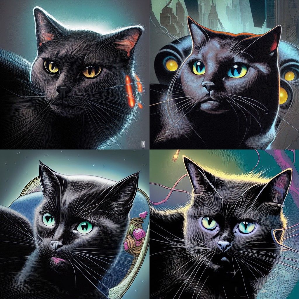 Black Cat Portrait in Comic Book Style