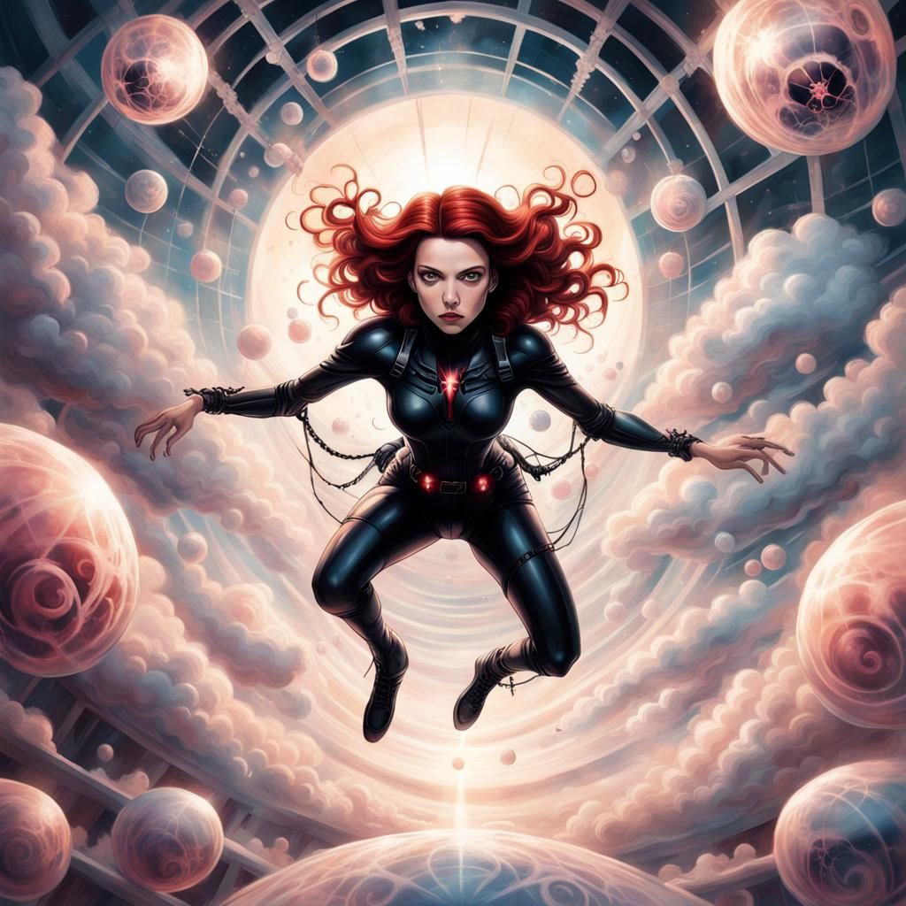 Black Widow Skydiving in Fantasy Dreamscape