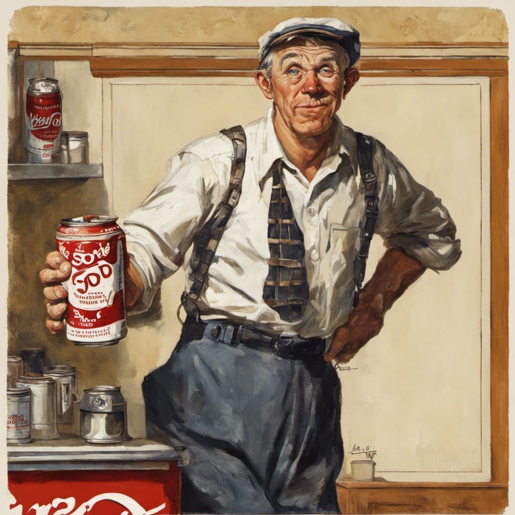 Nostalgic Soda Vendor Scene in Rockwell Style