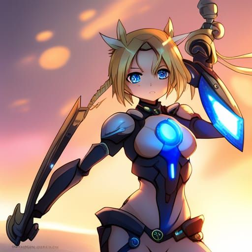 Anime Girl in Robotic Armor with Katana